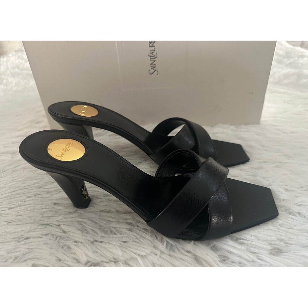 NIB Saint Laurent Jill 75 black leather Mules Heels Shoes Ysl Sz 35.5 35 1/2